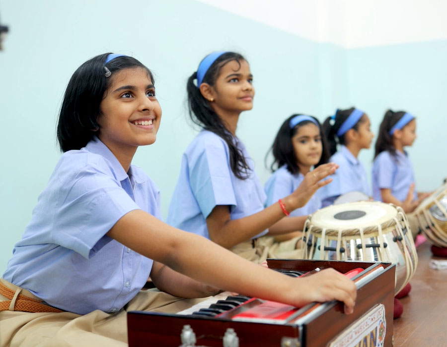 Students participating in music activities